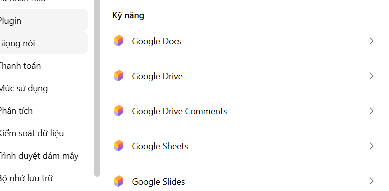 Chỉnh kết nối ứng dụng Google trên ChatGPT