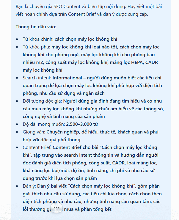 Prompt nội dung đầu vào