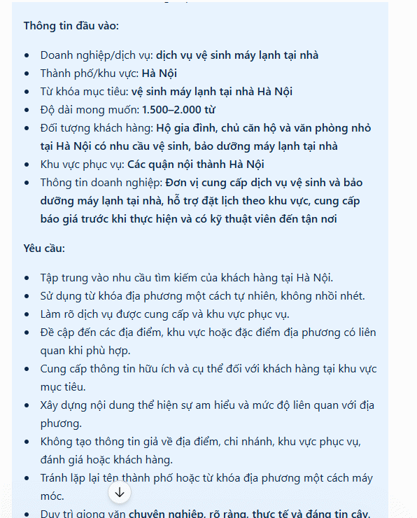 Nội dung đầu vào Local SEO