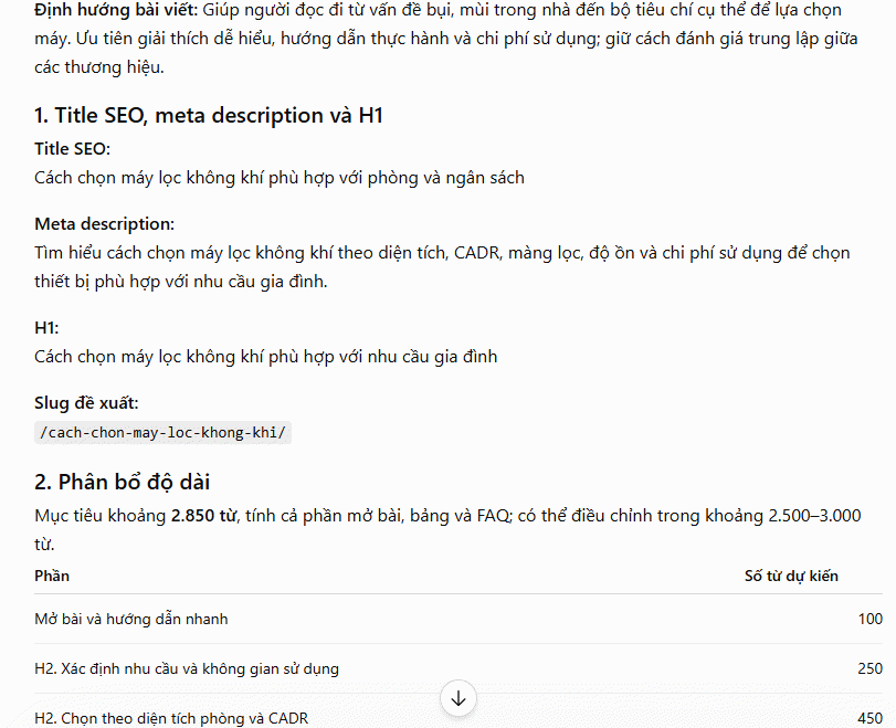 Tạo dàn ý bài viết SEO