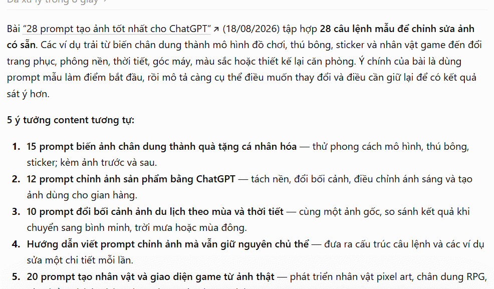 Triển khai nội dung tìm kiếm từ TinyFish trên ChatGPT