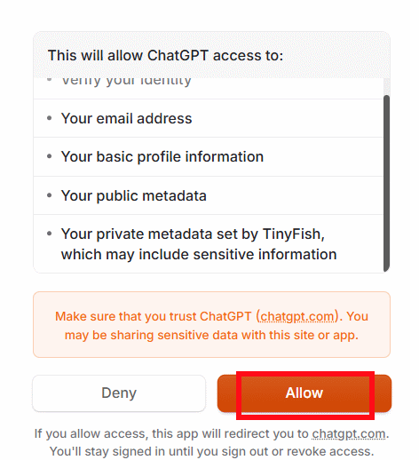 Liên kết ChatGPT với TinyFish