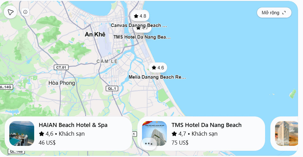 So sánh địa điểm tìm trên bản đồ ChatGPT