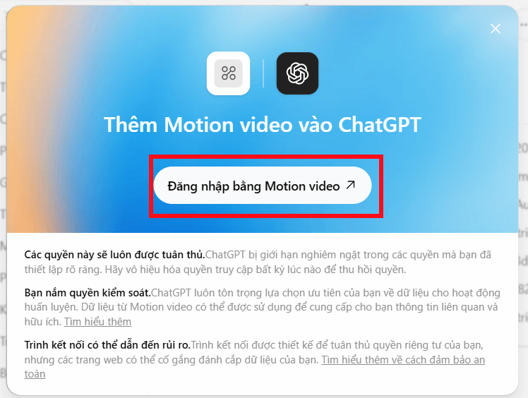 Đăng nhập Motion video trên ChatGPT