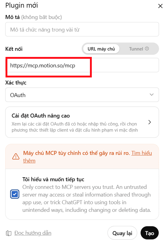Thêm ứng dụng Motion trên ChatGPT
