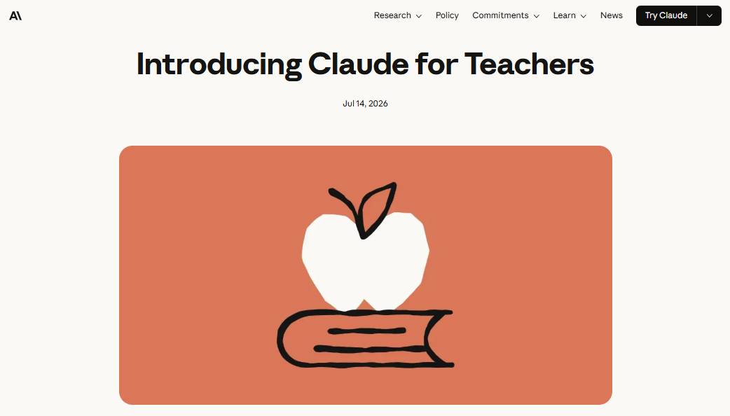 Trang thông báo về "Claude for Teachers" của Anthropic