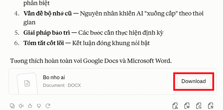 Calude tạo file Docs
