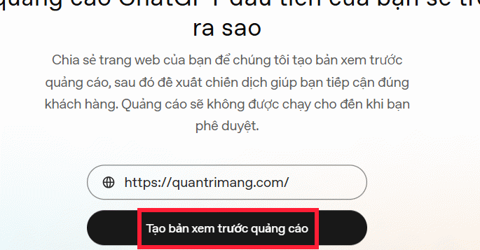 URL trang web cần quảng cáo trên ChatGPT