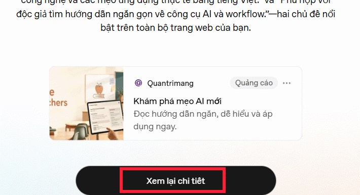 Thông tin trang web cần quảng cáo trên ChatGPT