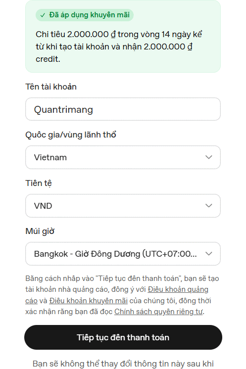 Thông tin thanh toán quảng cáo trên ChatGPT