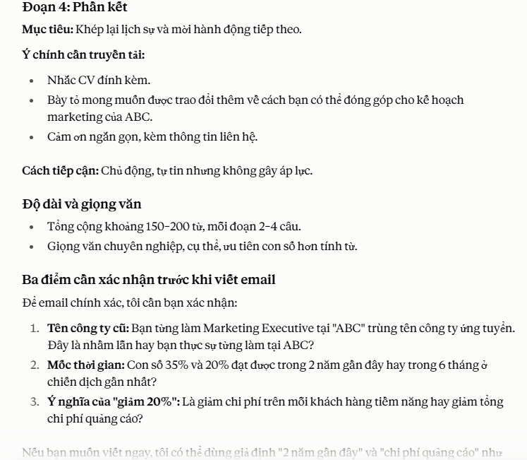 Nội dung dàn ý email xin việc
