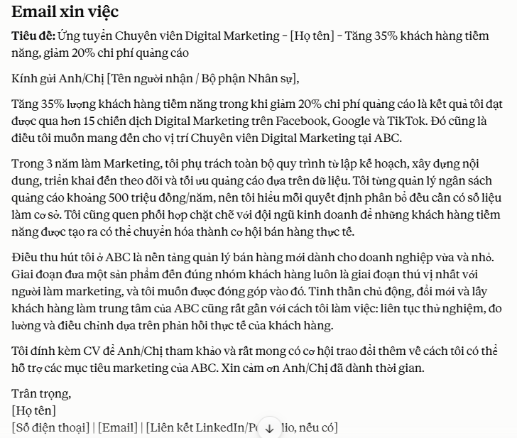 Viết email xin việc hoàn chỉnh