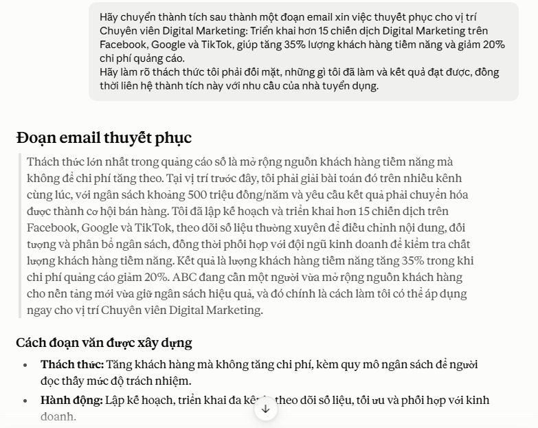 Biến thành tích thành một đoạn email
