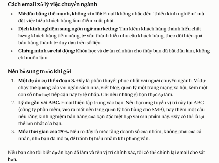 Mail viết lại câu chuyện khi chuyển ngành