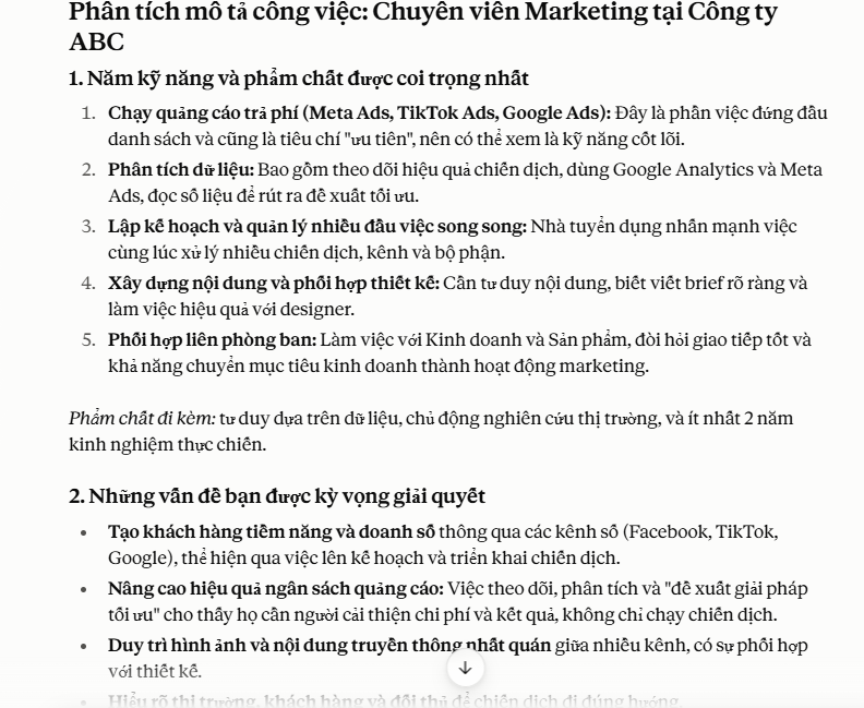 Prompt giải mã mô tả công việc