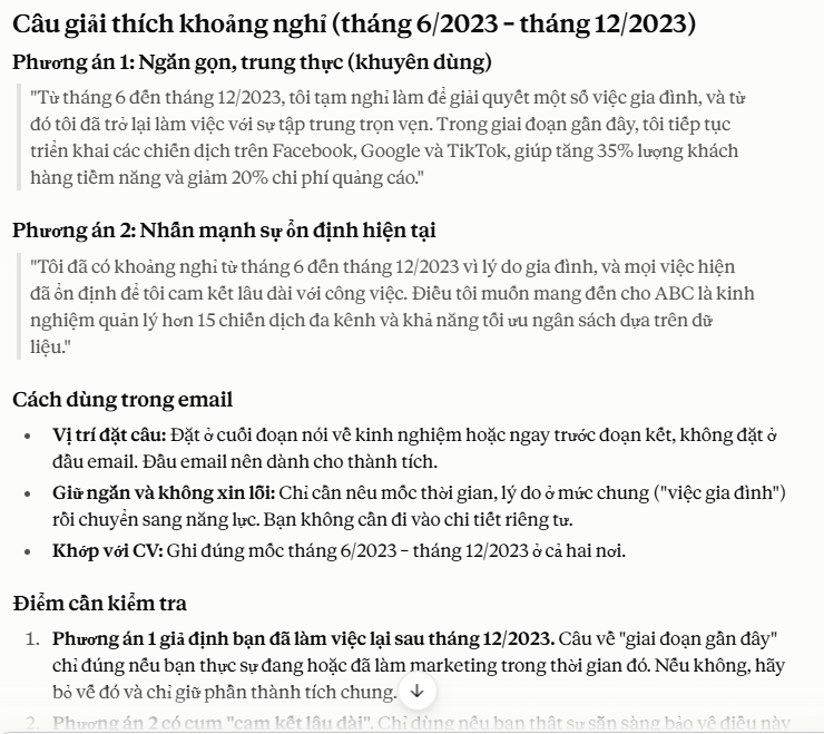 Có khoảng thời gian gián đoạn công việc