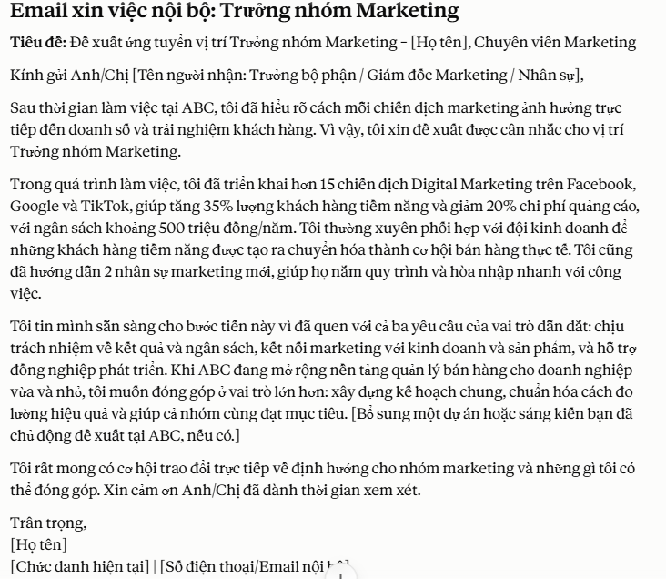Ứng tuyển vị trí nội bộ