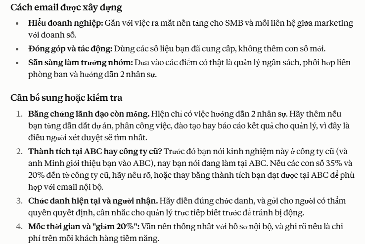 Viết mail ứng tuyển vị trí nội bộ
