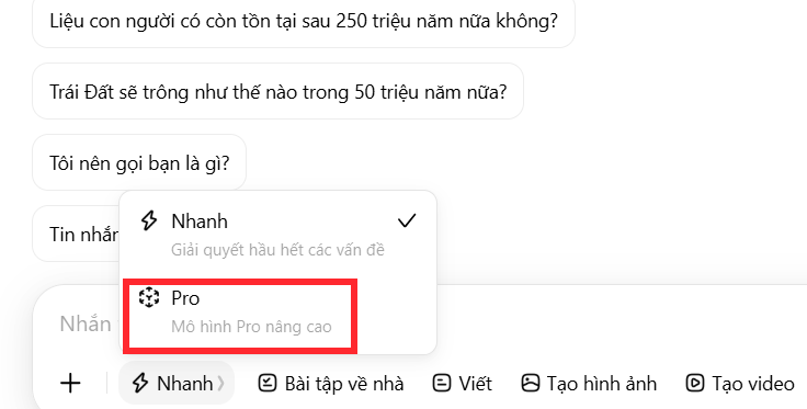 Mô hình Pro trên Dola AI