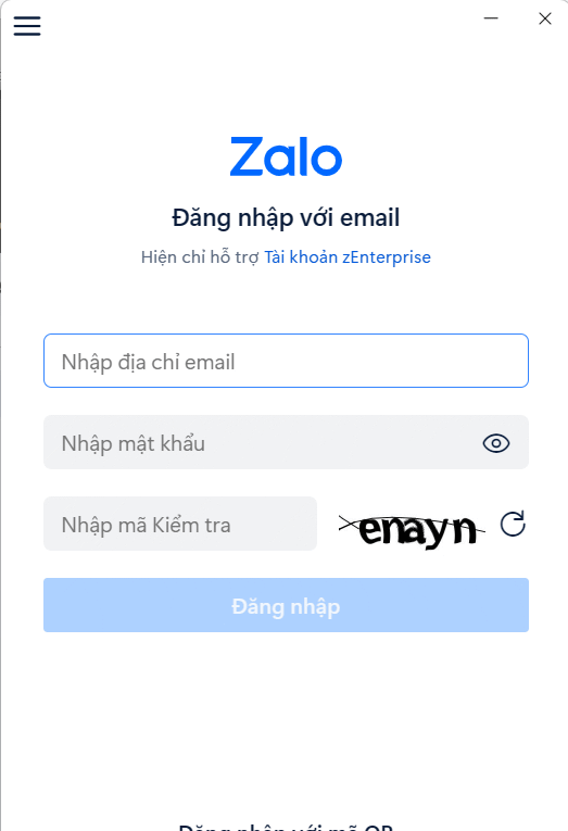 Đăng nhập Zalo PC qua email cho doanh nghiệp