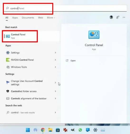 Nhập "control panel"