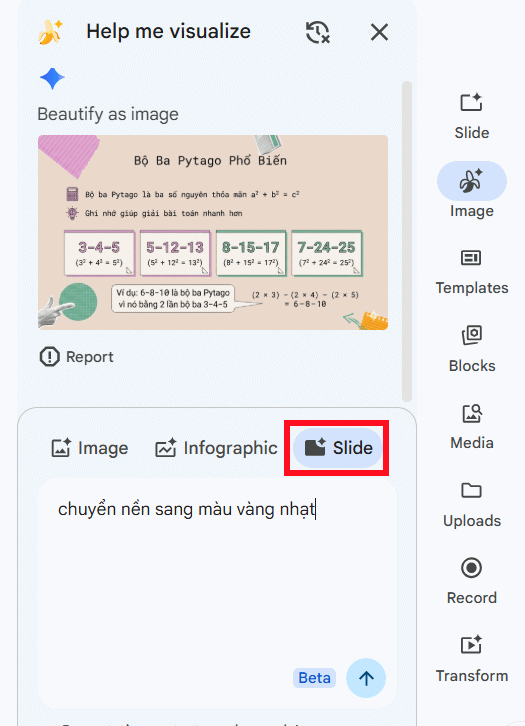 Nhập câu lệnh chỉnh sửa ảnh trong Google Slides 