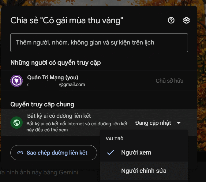 Chỉnh quyền xem ảnh Google Pics trên Google Drive