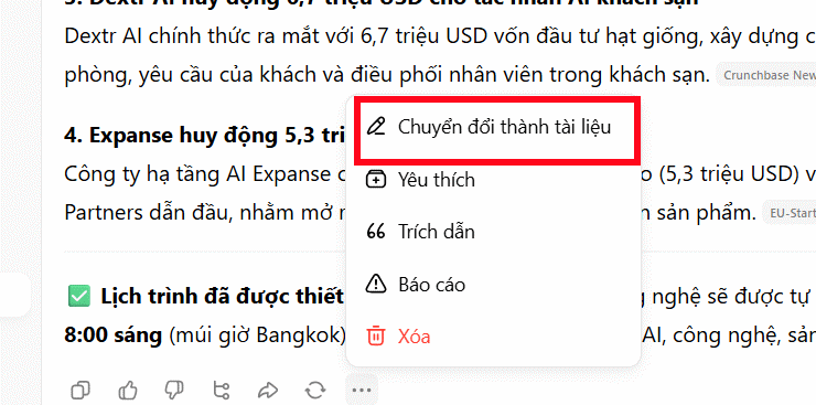 Chuyển nội dung tác vụ thành tài liệu trên Dola AI