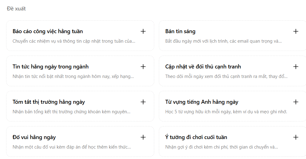 Tác vụ theo lịch đề xuất trên Dola AI