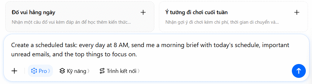 Nội dung tác vụ theo lịch đề xuất trên Dola AI