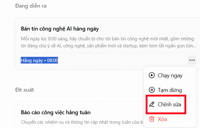 Chỉnh sửa tác vụ đang diễn ra trên Dola AI