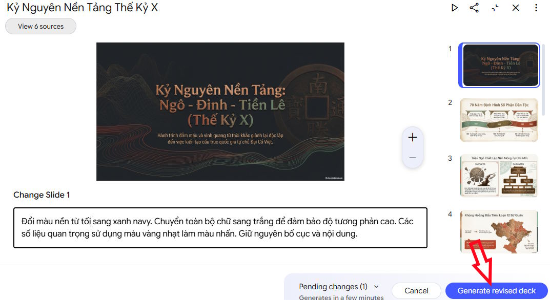 Nhập câu lệnh chỉnh sửa slide ngay trong NotebookLM