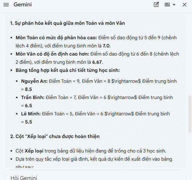 Nội dung giải định điền vào cột trong bảng Google Sheets