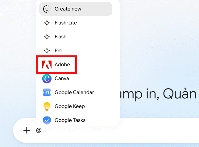 Sử dụng Adobe trong Gemini