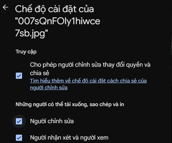 Bật tải file trên Drive