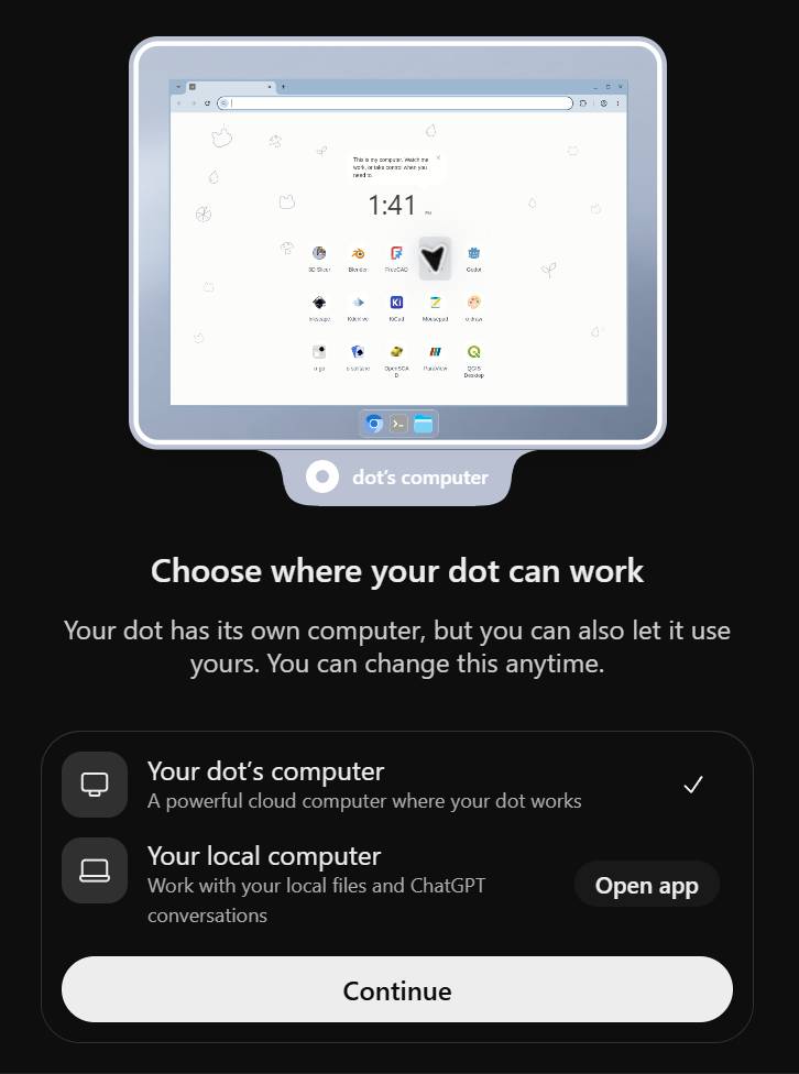 Chọn nơi OpenAI Dot hoạt động