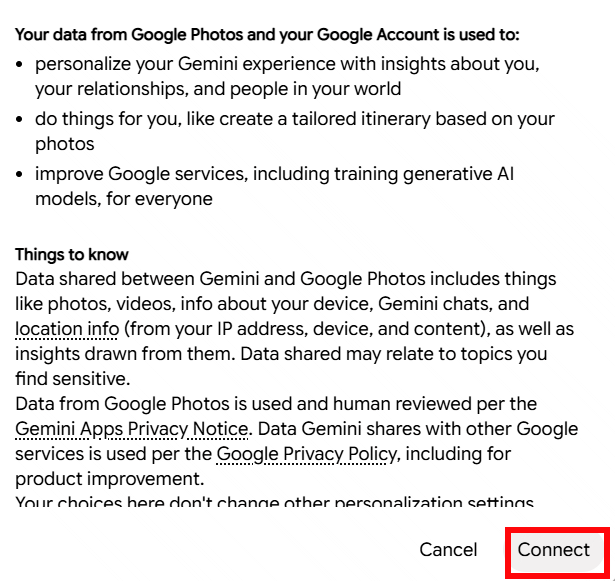 Kết nối Google Photos trên Gemini