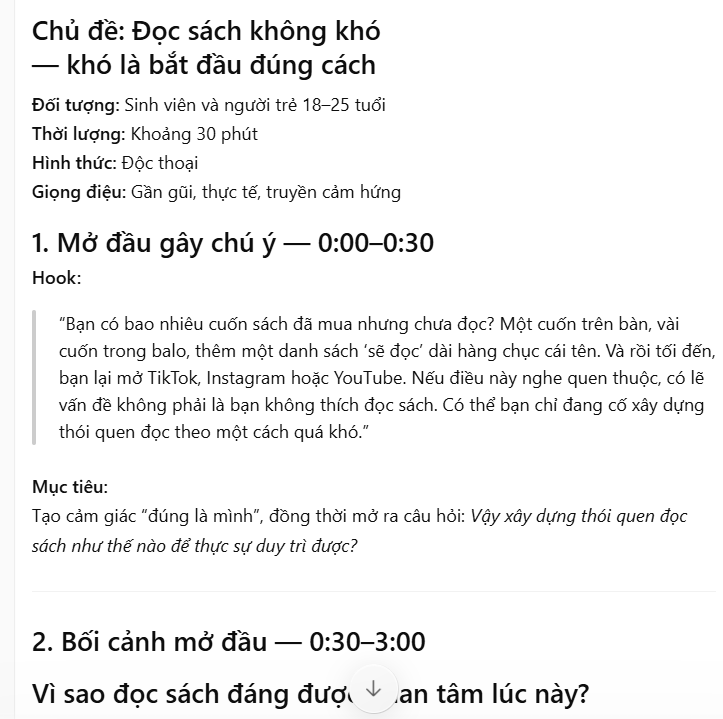 Tạo dàn ý cấu trúc cho một tập Podcast