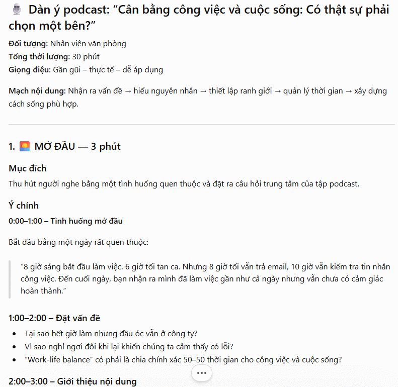 Tạo dàn ý Podcast theo thời lượng