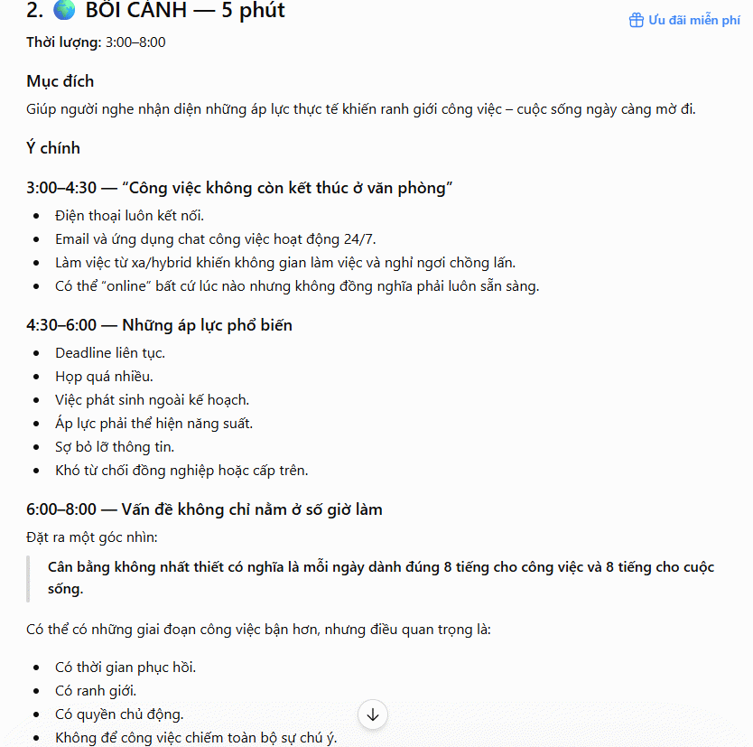Prompt tạo dàn ý Podcast theo thời lượng