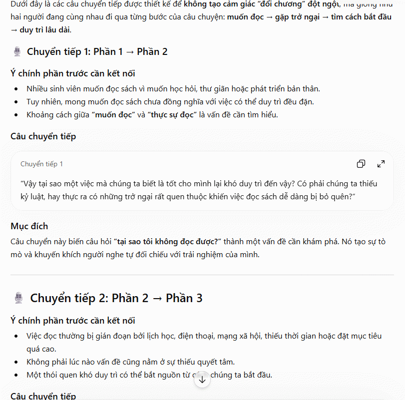 Tạo mạch chuyển tiếp giữa các phần Podcast