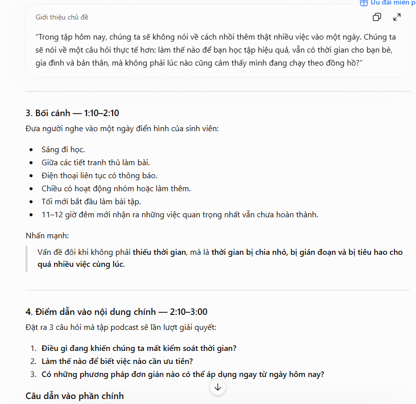 Prompt cấu trúc mở đầu và kết thúc Podcast
