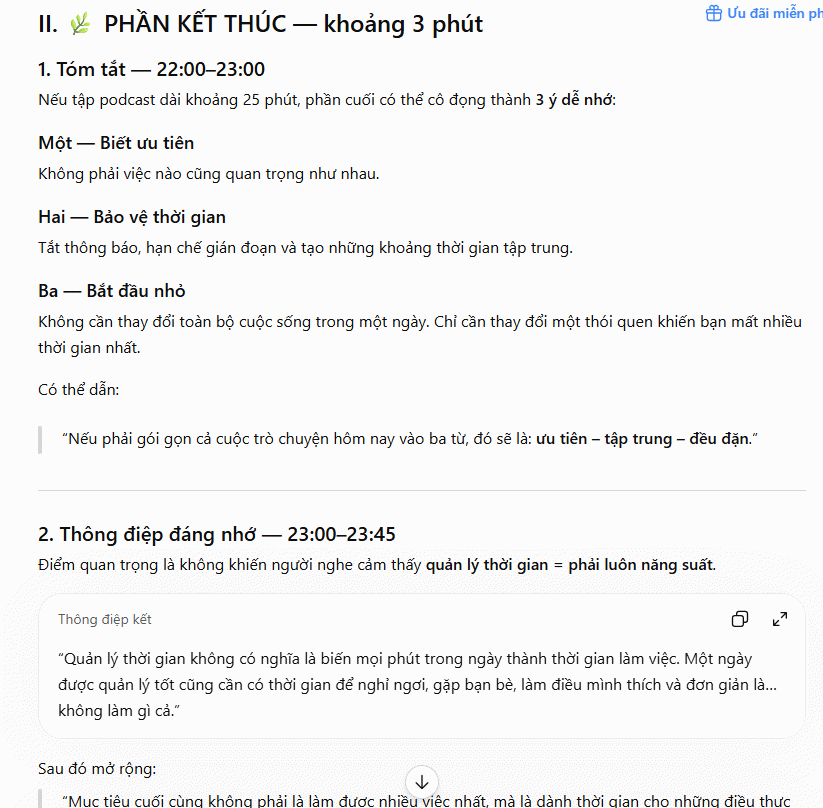 Câu lệnh cấu trúc mở đầu và kết thúc Podcast