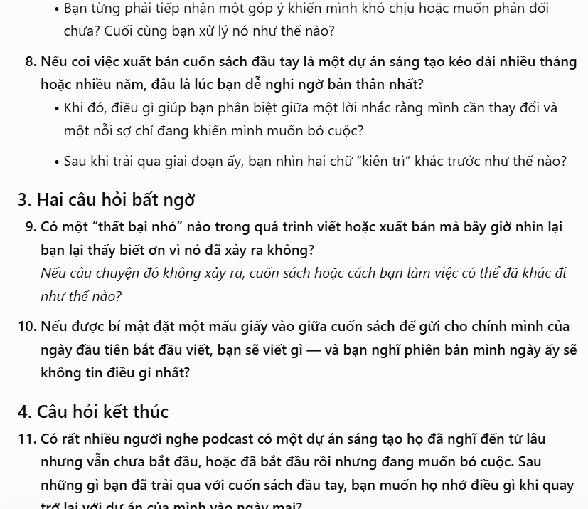 Câu lệnh tạo câu hỏi phỏng vấn cho Podcast