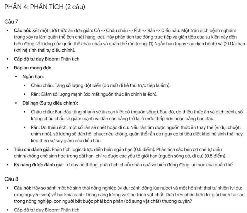 Câu lệnh tạo bài kiểm tra theo thang tư duy Bloom