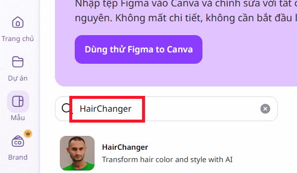 Ứng dụng HairChanger Canva AI 