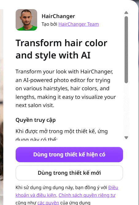 Chọn thiết kế dùng HairChanger Canva AI 