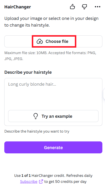 Tải ảnh lên HairChanger Canva AI 