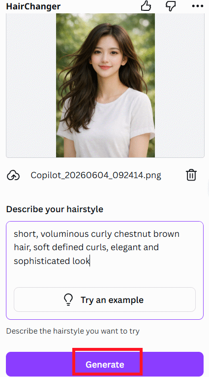 Thay đổi tóc trên HairChanger Canva AI 