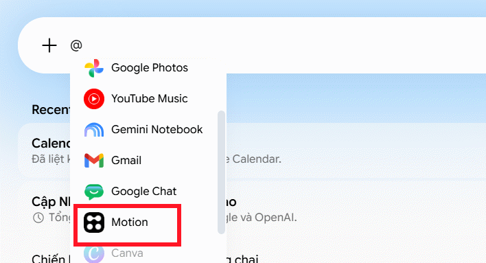Sử dụng ứng dụng Motion trong Gemini Spark
